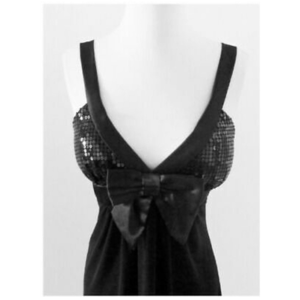 Niki Livas Black Cocktail Sequin Bow Dress. LBD